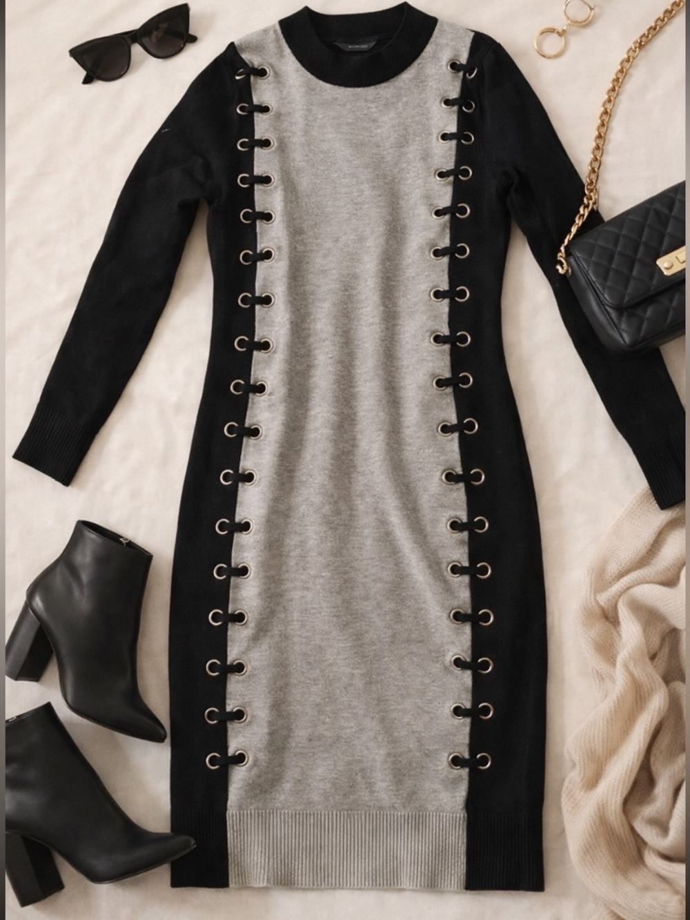 Karen Millen Lace-Up Detail Knit Sweater Dress